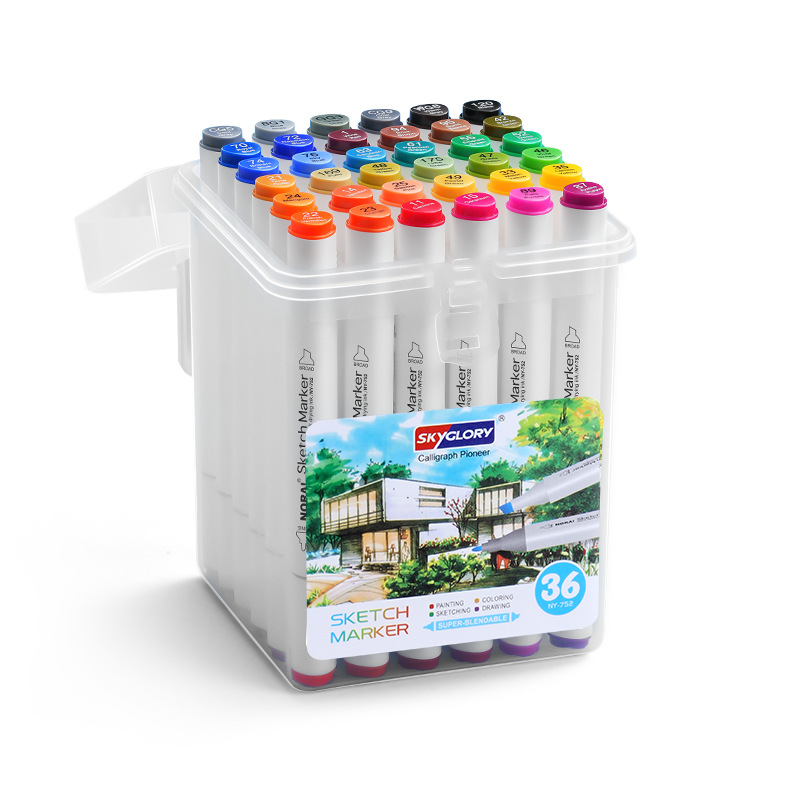 Tianhui Cross-border Double-headed oil-based marker pen, four-corner rod, large-capacity square head watercolor pen, student painting and design brush Item Picture