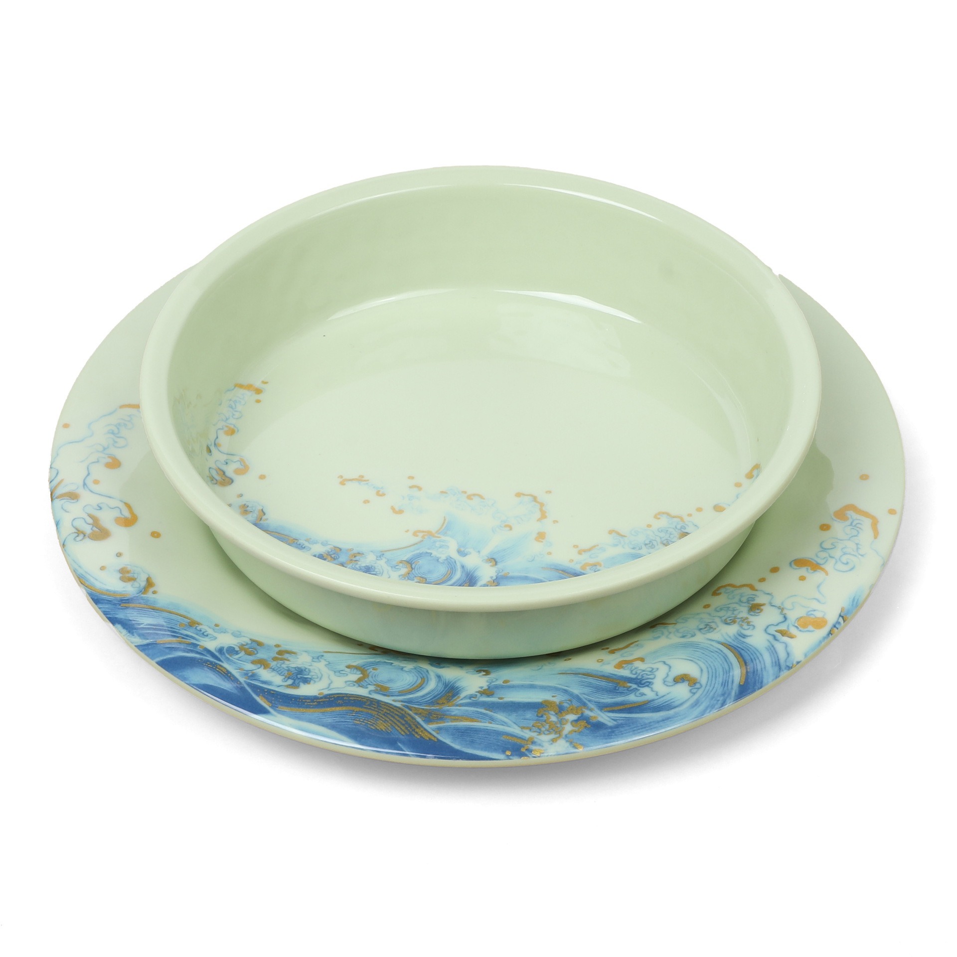 Melamine plates for foreign trade, commercial imitation porcelain round plates, durable for restaurants, fried noodles, snacks, rice bowls, plastic fast food deep plates for restaurants details Picture