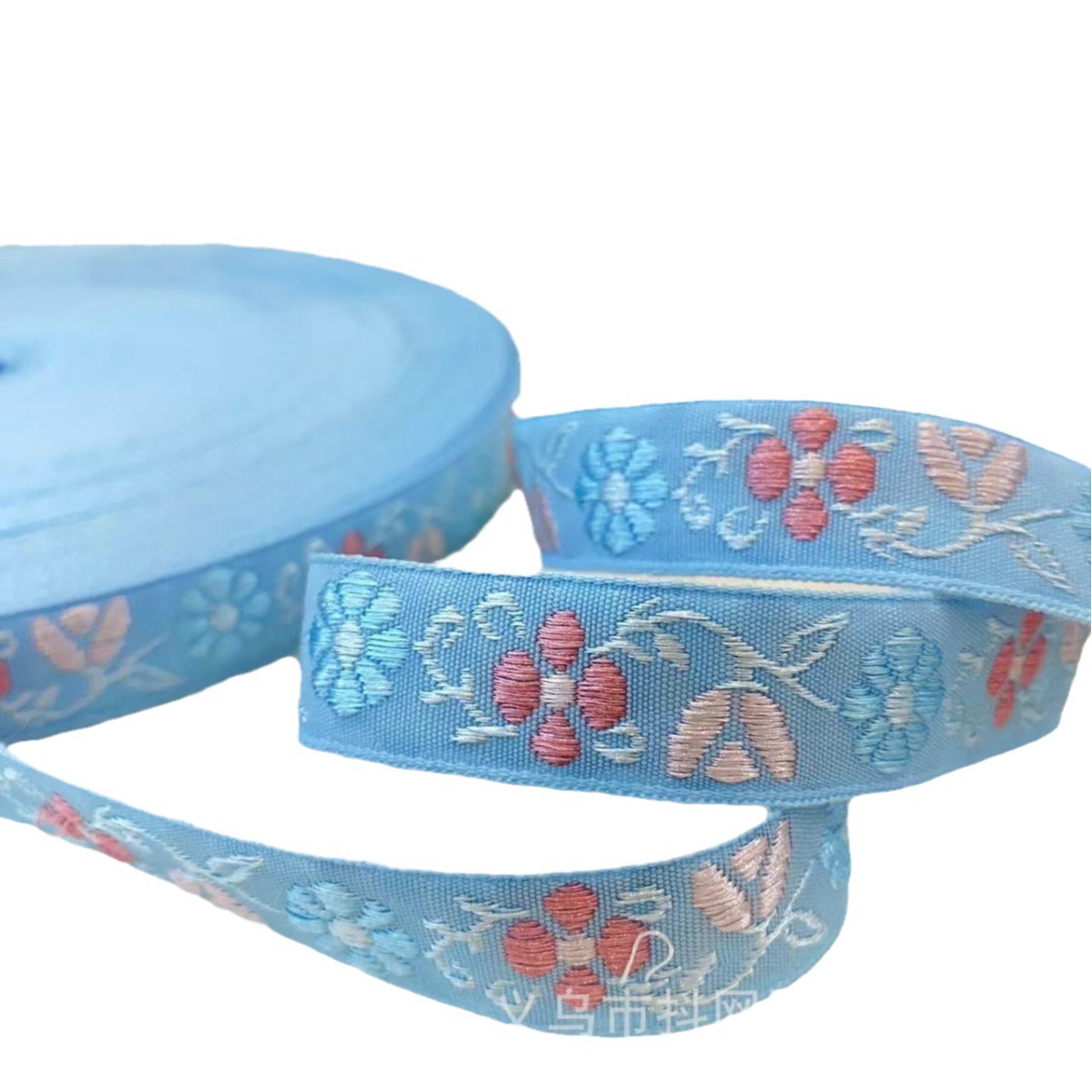 1.8cm Ethnic-style embroidered jacquard webbing DIY flower bow hair accessory border strap Nylon lustrous silk webbing Item Picture