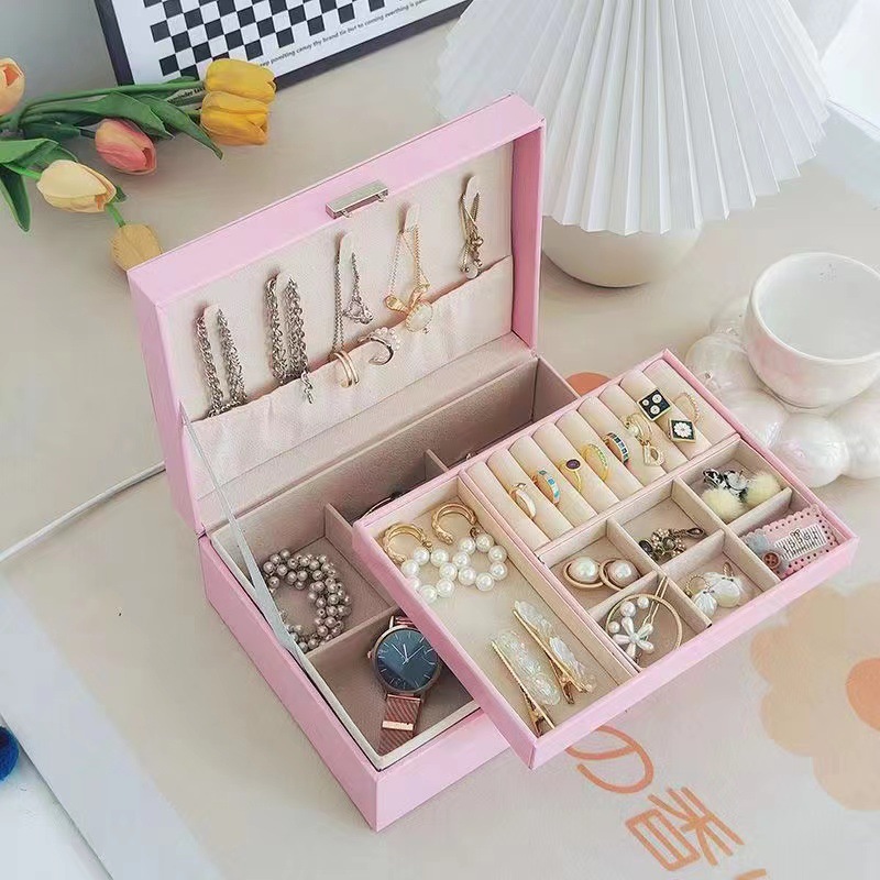 High-end jewelry storage box, large-capacity multi-layer portable stud earrings, earrings, rings, necklaces, accessories display jewelry box Specification image