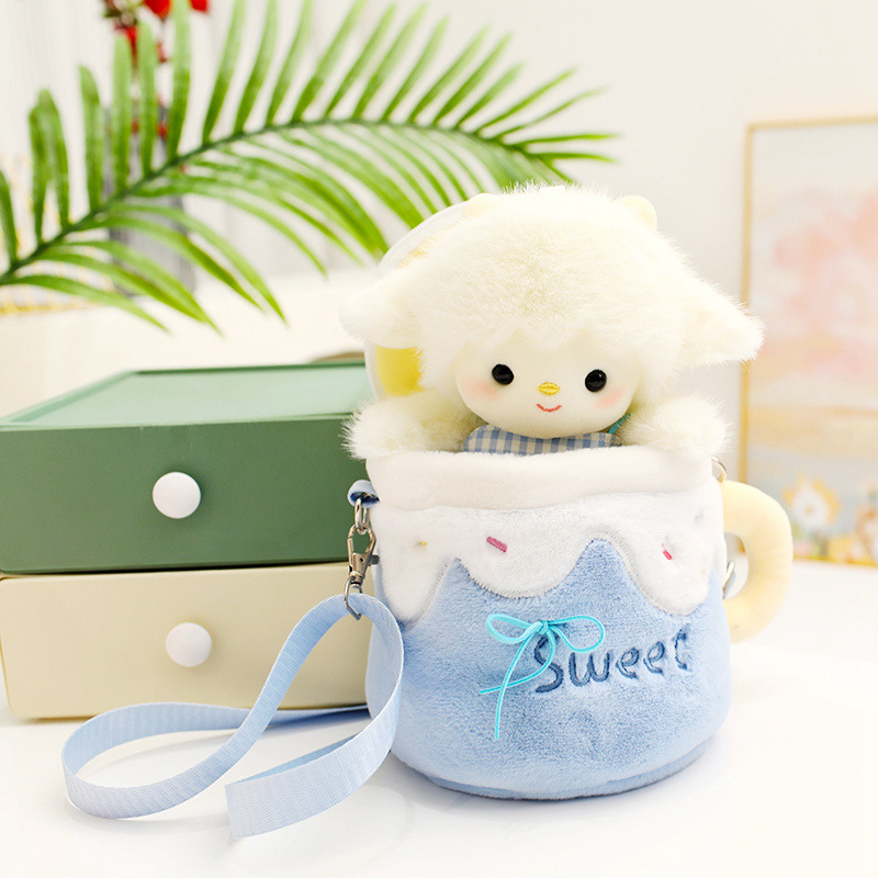 "Sheep One Cup Series Set: Cute Little Sheep plush backpack Cup sleeves, children and students' gifts, high appearance level wholesale. details Picture