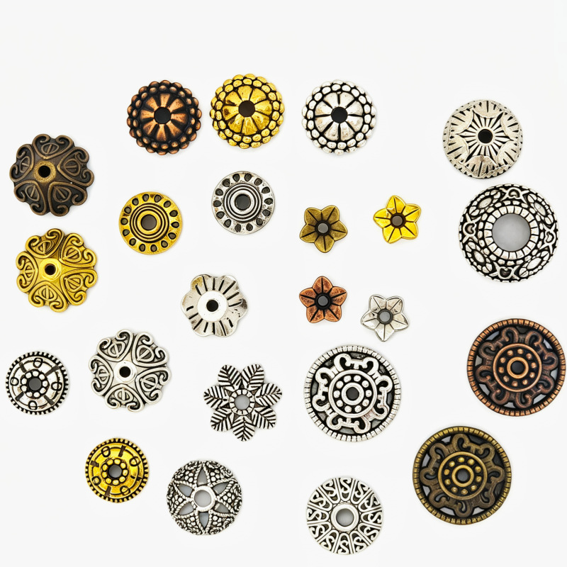 Wholesale of DIY bracelets, necklaces and accessories with vintage alloy flower trays, multi-color ancient gold, ancient silver and ancient copper flower pieces