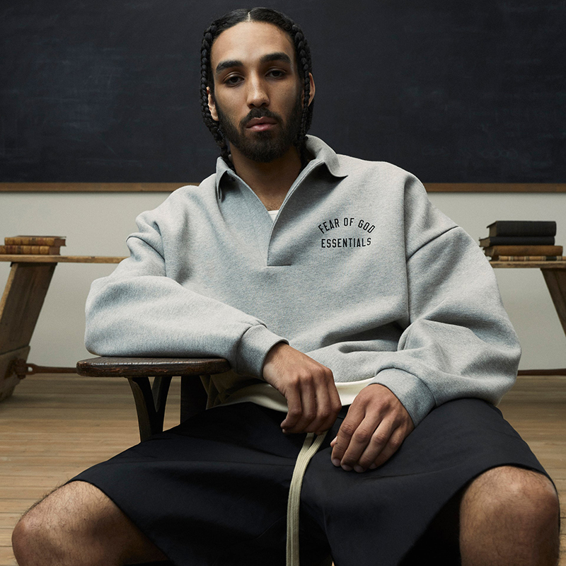 高品质24FALL复线ESSENTIALS HHH美式秋冬加绒潮POLO长袖卫衣男女