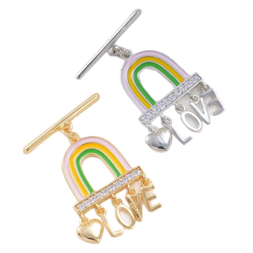 Copper-plated real gold rainbow oil drip love heart OT buckle pearl connection buckle bracelet necklace buckle DIY jewelry accessories Item Picture