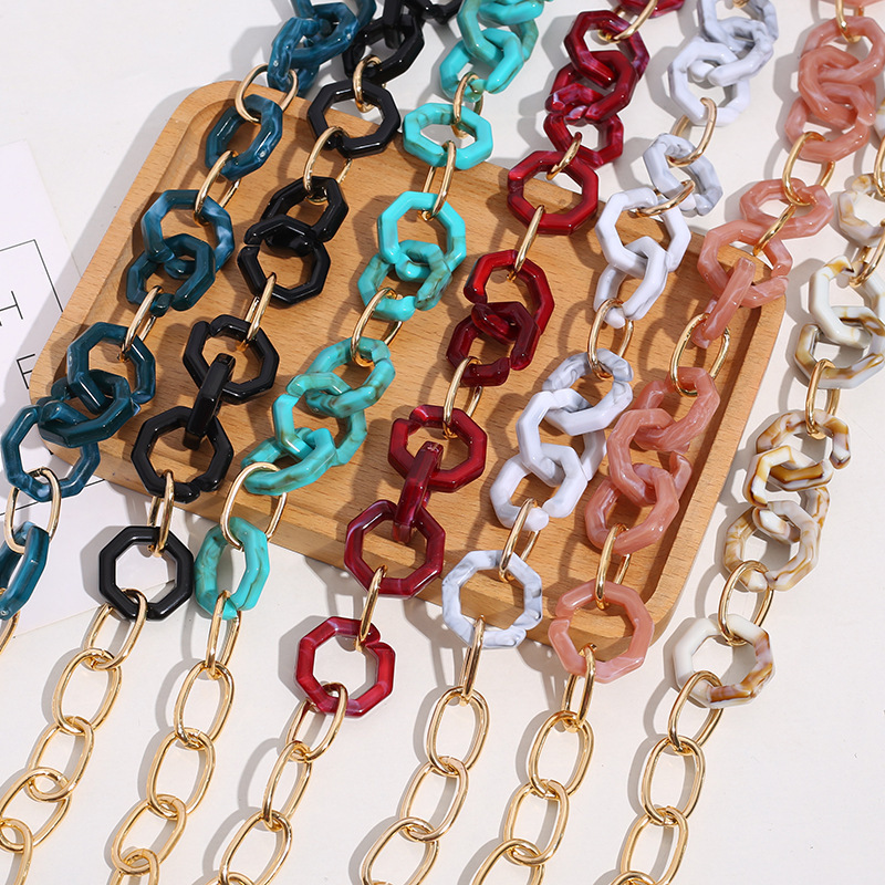 时尚亚克力眼镜链双色效果金属扣脖链多色可选热销拼接项链口罩链