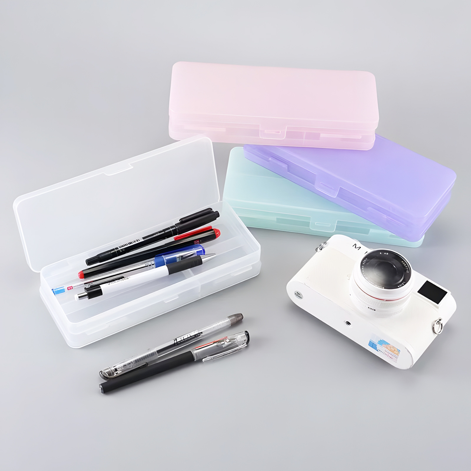 创思双面透明笔盒二层双层透明文具盒新款简约多功能ins风铅笔盒