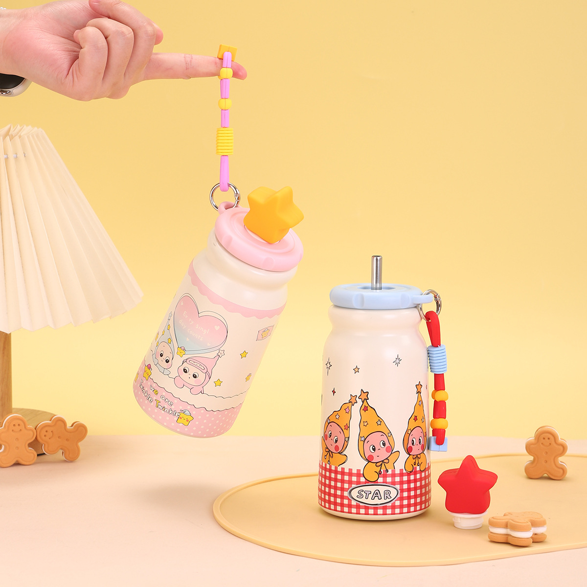 Cartoon Star person water cup, insulated cup, 316 stainless steel children's insulated cup, large capacity girls' high school appearance level straw cup Application Scenario