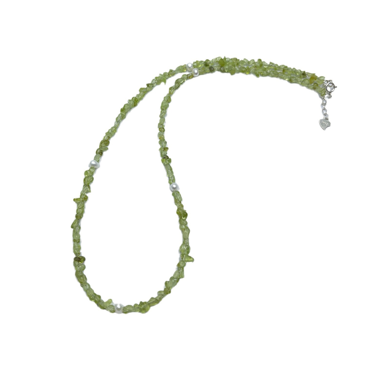 Irregular green natural crushed stones, natural freshwater pearl necklace, Bohemian beach casual style, natural Item Picture