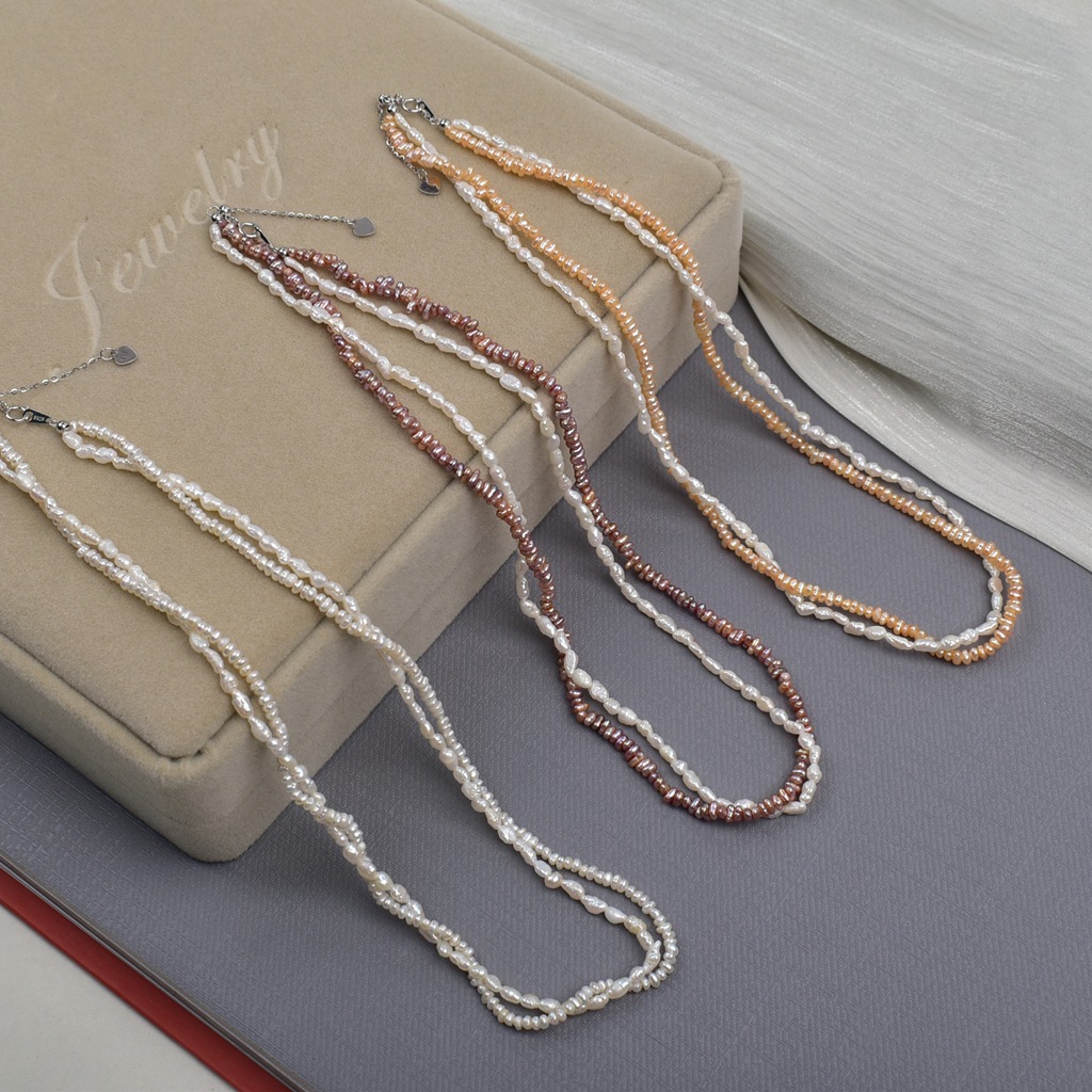 双层混色扭扭链925珍珠项链天然淡水珍珠项链颈链优雅简约气质高