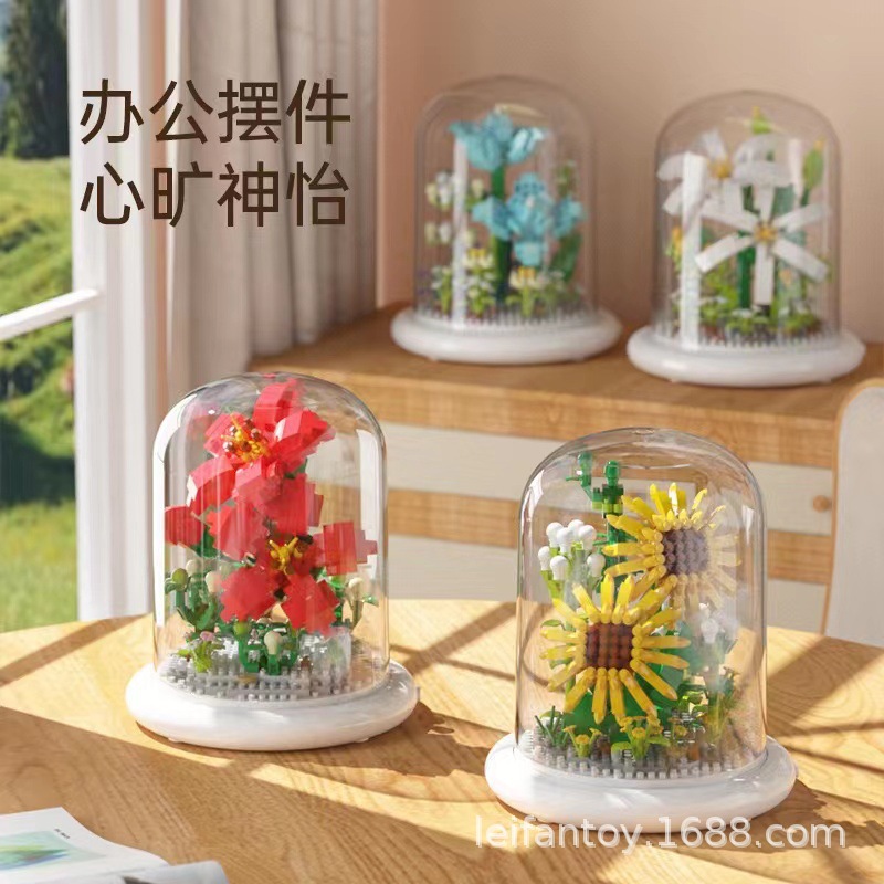 DIY children's building block flower toys, small particle night light building block ornaments, sunflower everlasting flower building block toys Application Scenario