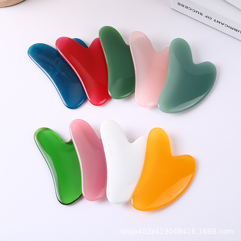 Manufacturer's resin heart-shaped health care tools, facial meridian gua sha contouring board, massage device wholesale, care, health care and conditioning details Picture