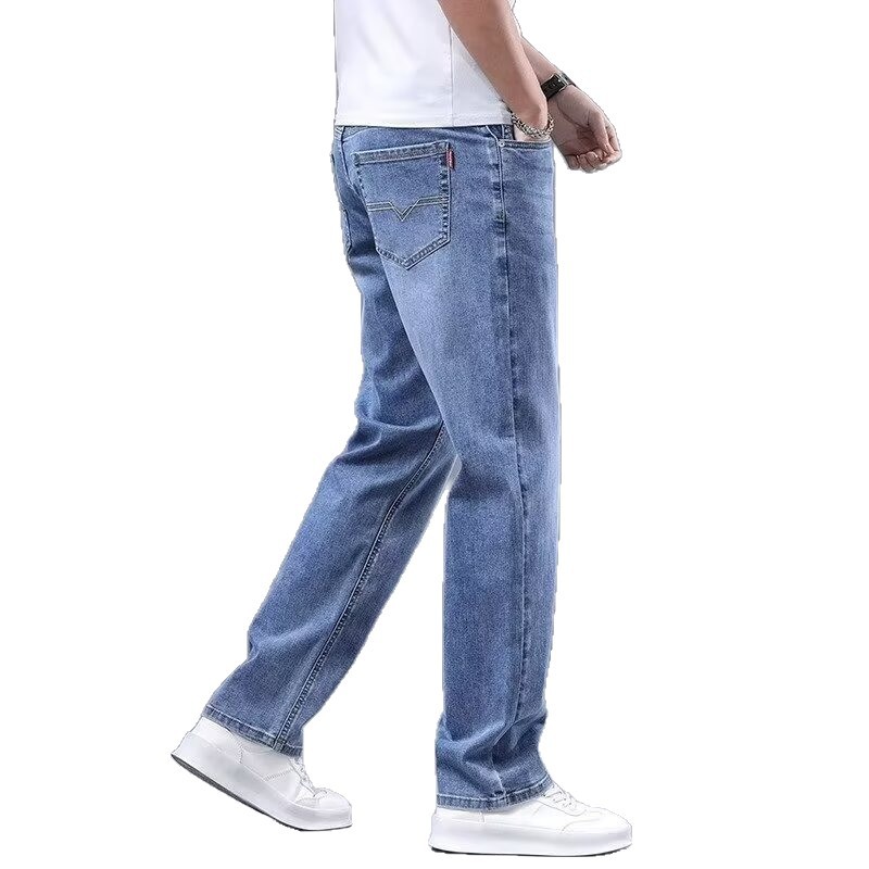 Spring and autumn jeans, men's loose straight stretch pants, men's trendy casual long pants Item Picture
