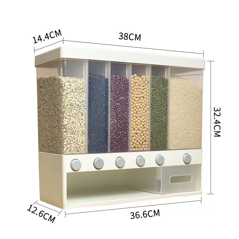 6-compartment household rice bucket, one-button press-type classified storage tank for grains and cereals, insect-proof and moisture-proof sealed food Item Picture