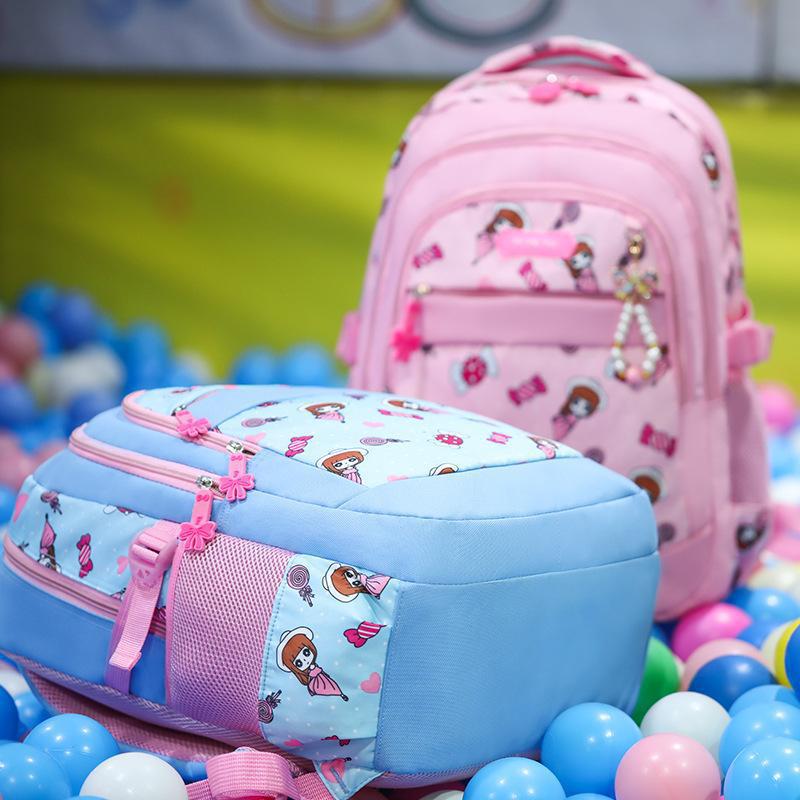 Pink cartoon pattern primary school students' burden reduction schoolbag 2023 Fashionable backpack customization Specification image