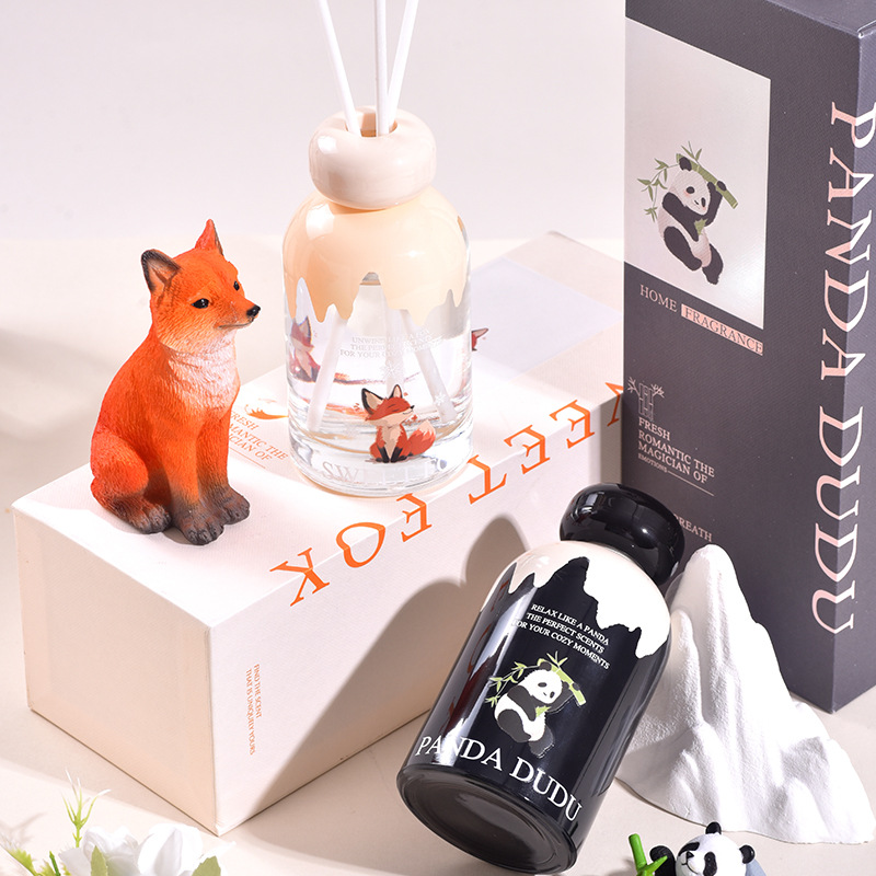 熊猫狐狸高定无火香薰伴手礼盒精油套装家用客厅栀子花酒店浓香