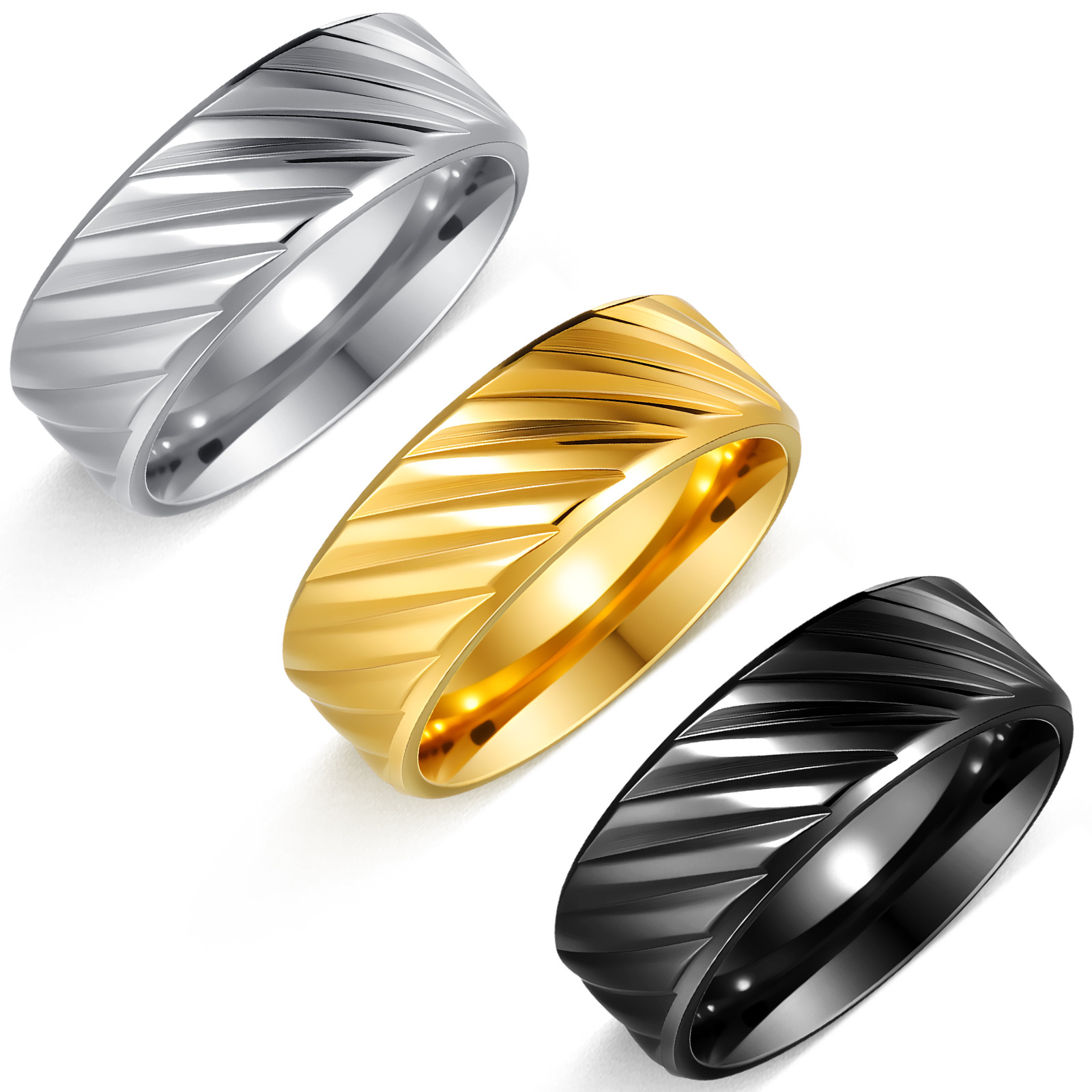 Original design of new European and American titanium steel men's rings with diagonal patterns and simple jewelry. Cross-border source manufacturer of jewelry wholesale