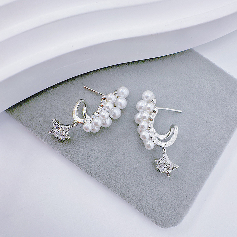柏伶新款简约珍珠耳钉女式高级感五角星镶钻耳环小众爆款耳饰饰品
