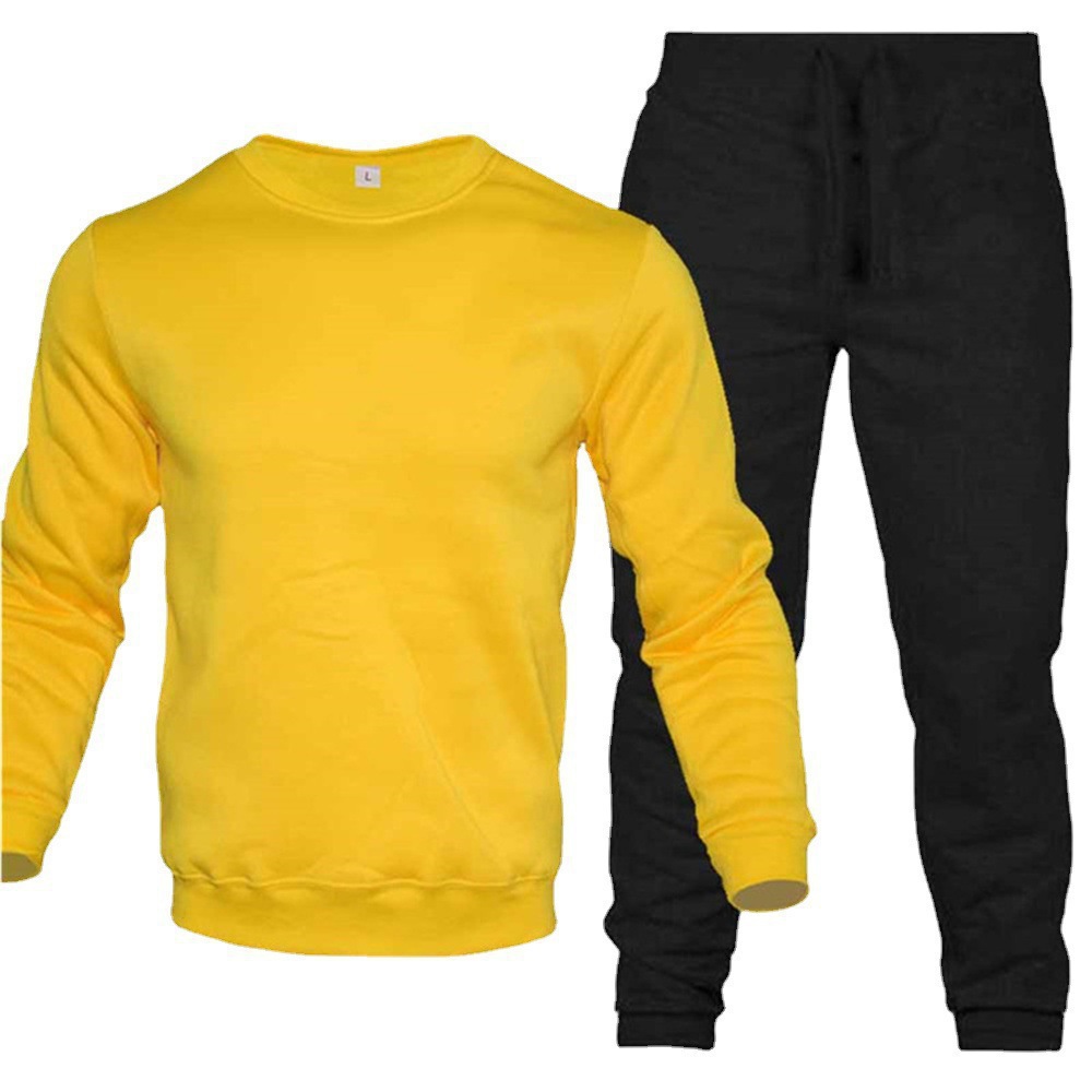 New autumn/Winter 2023 foreign trade men's round-neck warm solid color sweatshirt, long pants and sportswear set for cross-border trade with Europe and America Specification image