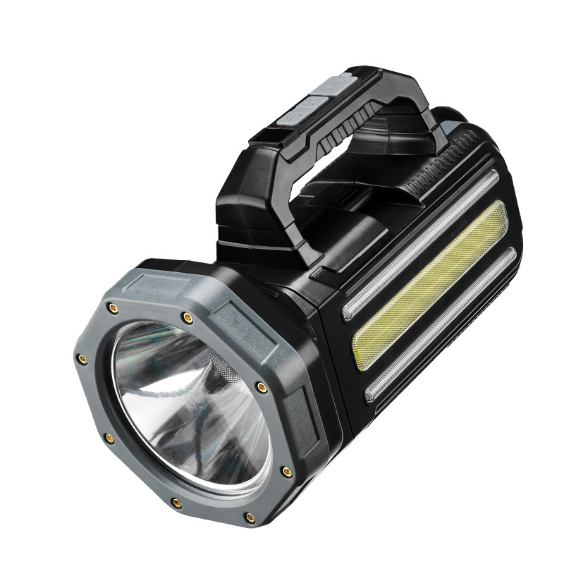 Cross-border solar-powered rechargeable flashlight with side light, three-source hand-held light, outdoor portable multi-functional emergency flashlight Item Picture