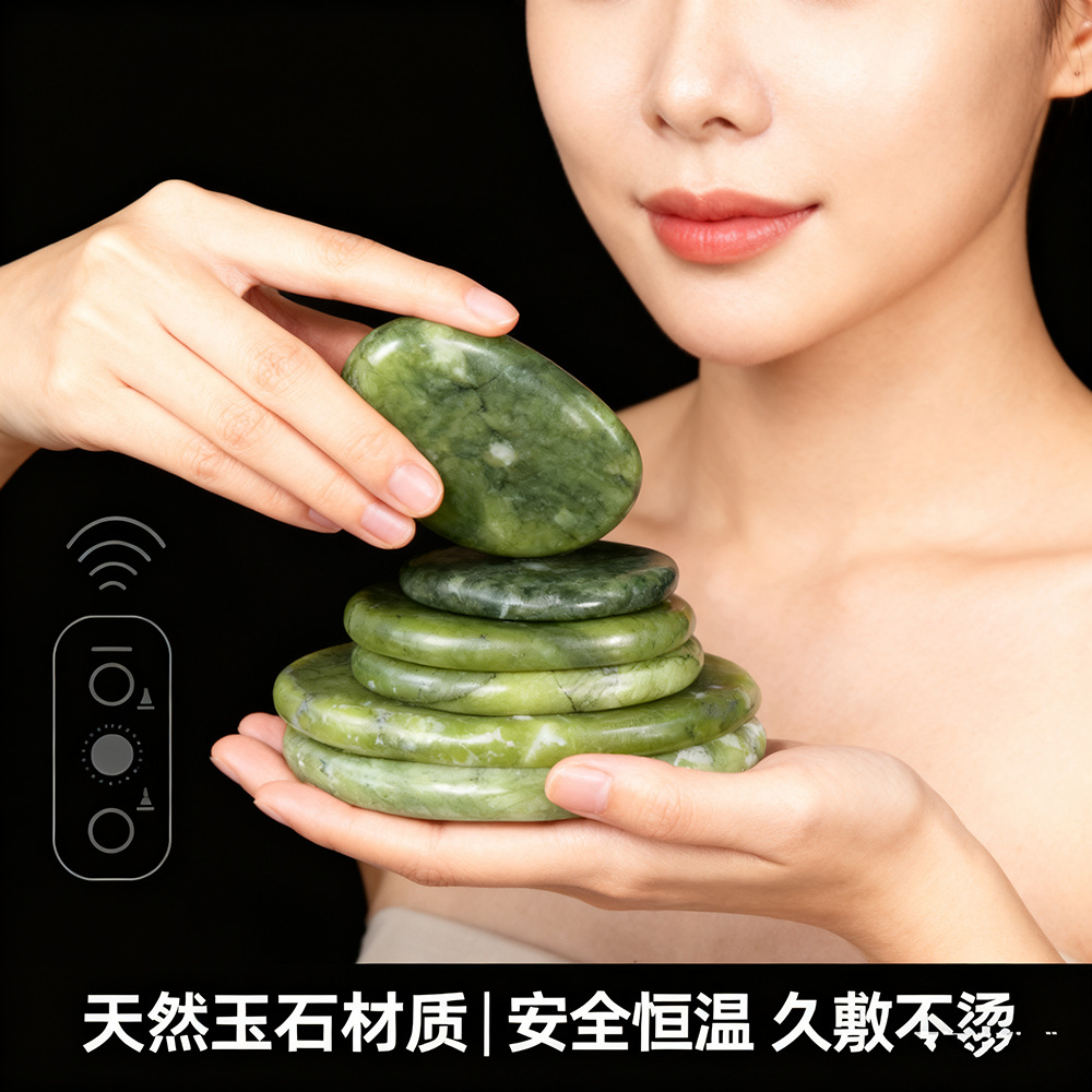 橄榄绿玉恒温加热能量石SPA热石美容院足疗足浴精油推拿按摩石