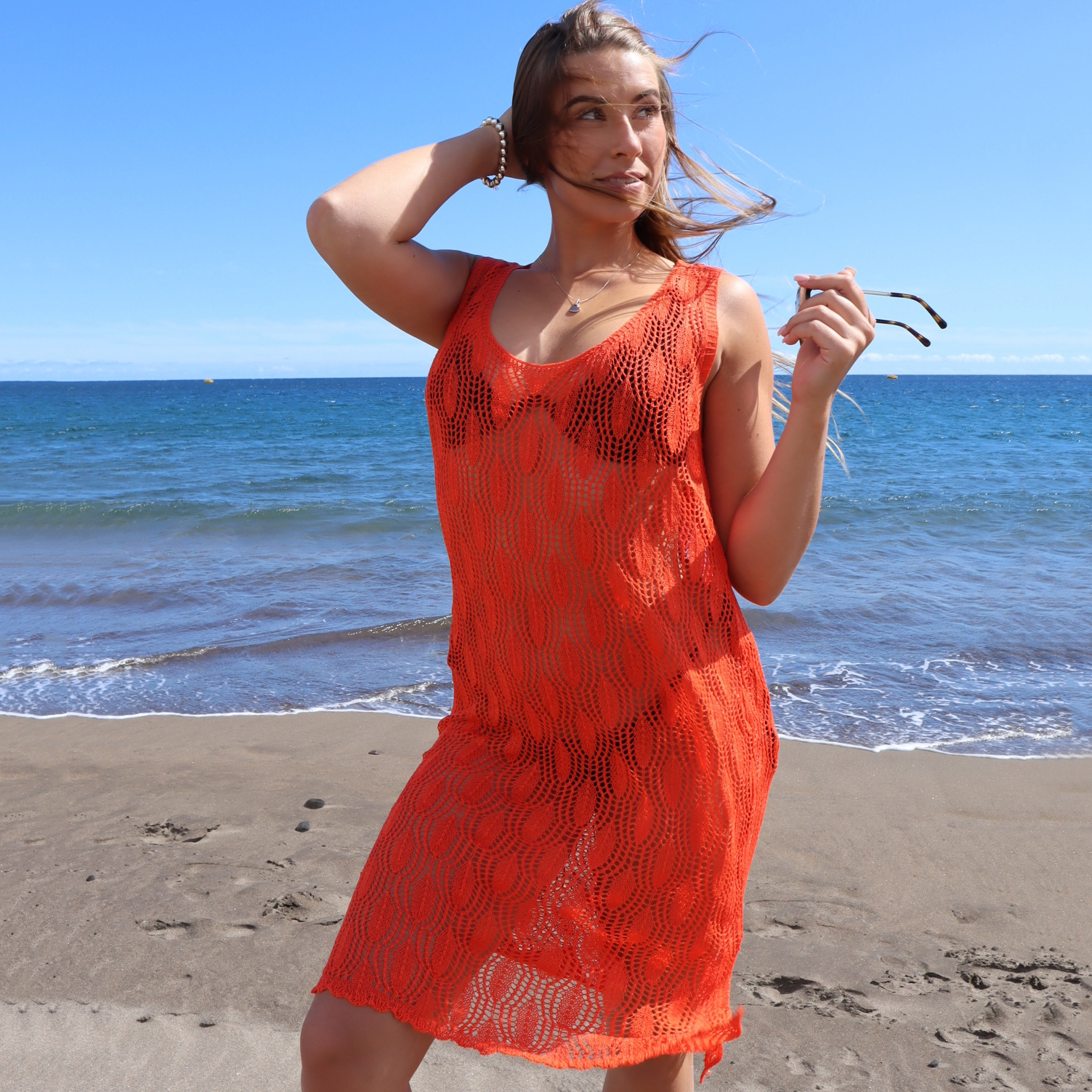 沙滩罩衫镂空背心式针织罩衫跨境3360特价处理