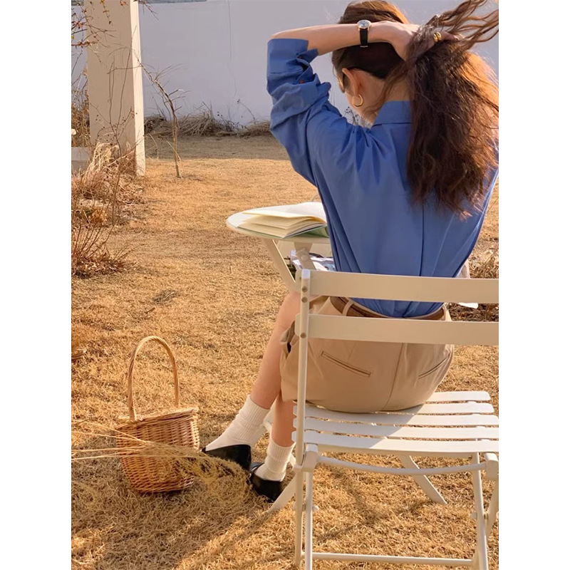 Klein Blue Shirt Women's 2025 Spring High-end Design Niche Retro Korean Loose Shirt New style Application Scenario