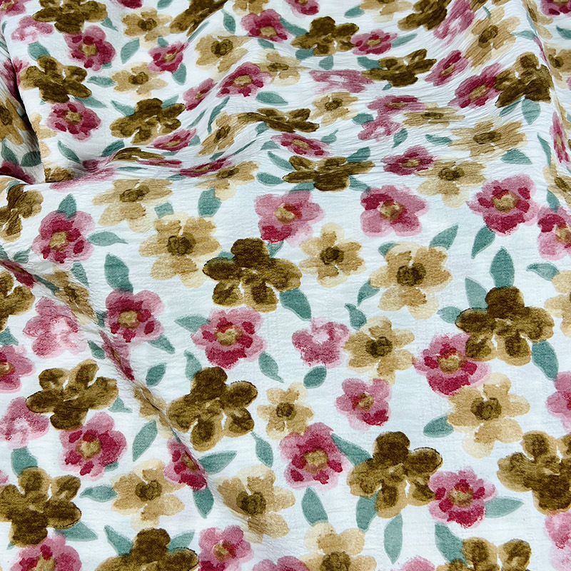 精品平纹一品皱小碎花印花连衣裙面料 外贸女装垂感极家热带布料 Specification image