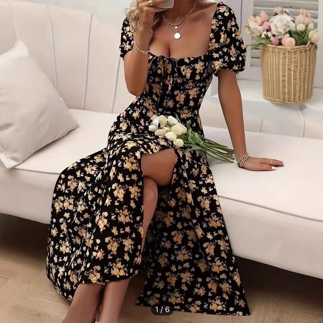 Amazon's new Summer 2026 European and American women's wear: A fresh and delicate floral, figure-hugging, slit European and American halter dress for women full figure