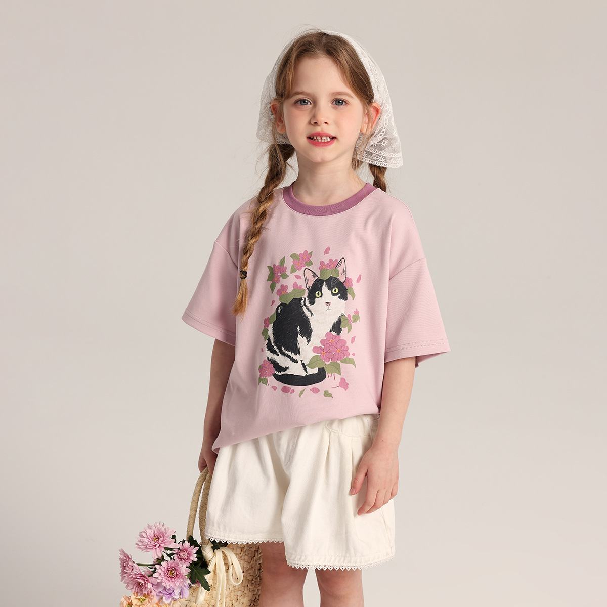 Pudding Haru Children's Cartoon Print short-sleeved T-shirt 2026 New Girls' Summer Dopamine round-neck base Layer Specification image