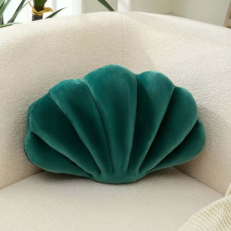 Green creative shell throw pillows, plush sofa cushions, Nordic-style home decoration cushions, office ornaments Application Scenario