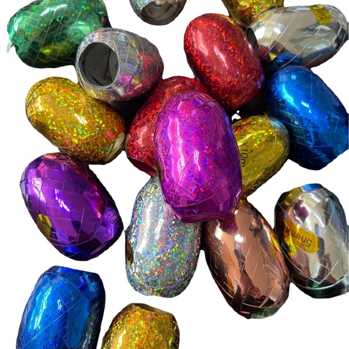 10米橄榄球布置彩带镭射铝膜贴合生日装饰鸡蛋形气球丝带哑光跨境