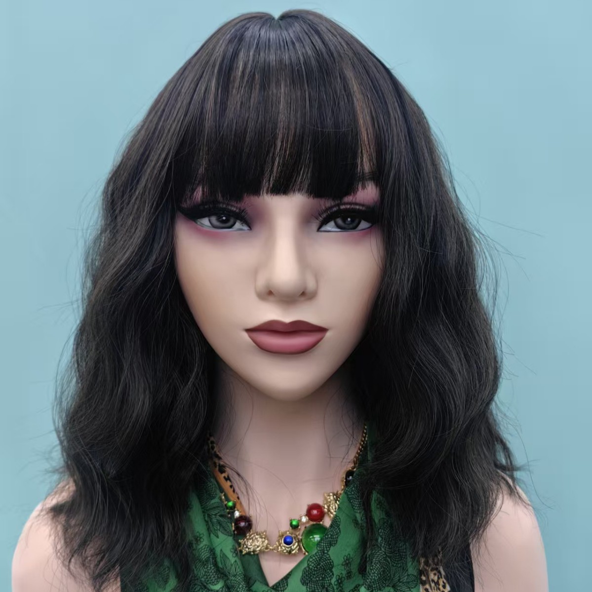 欧美跨境女士刘海假发波浪卷高温丝厂家直销