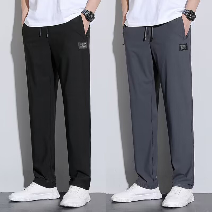 Ice silk pants, men's summer thin men's casual pants, stretch breathable straight-leg pants, long pants, running quick-drying sports pants full figure