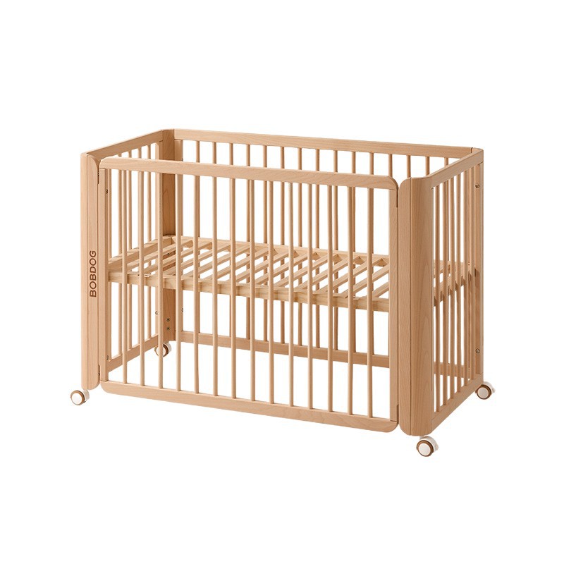 巴布豆墩墩床婴儿床可移动宝宝床多功能拼接大床新生儿实木bb床白底实物图