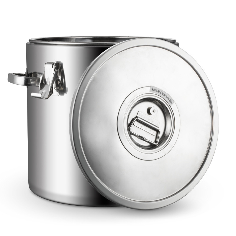 Acero inoxidable tapa plana cubeta aislante cubeta de sopa no magnética extra gruesa binaural cubeta hermética a prueba de humedad cubeta multiuso con grifo cubeta de almacenamiento de agua Specification image