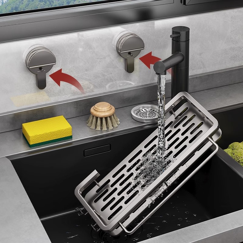 Kitchen suction cup, rag rack, draining wall-mounted multi-functional sink, storage rack, faucet, dishwashing sponge storage rack Specification image