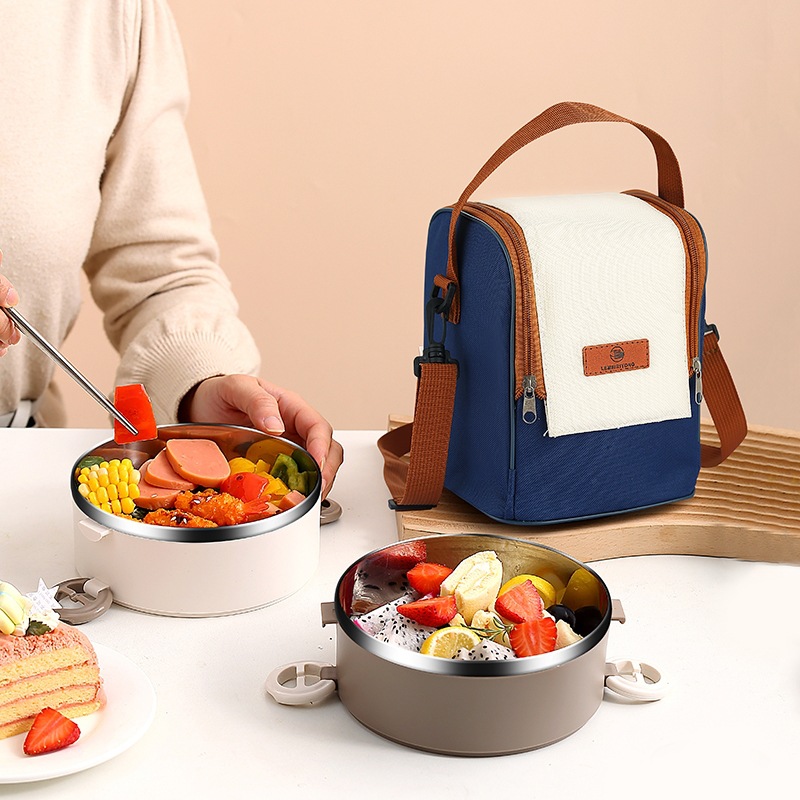Cubo de arroz cubo de aislamiento bolsa portátil bolsa de lunch bolsa de papel de aluminio redonda bolsa de bento de gran capacidad impermeable y resistente al aceite para el trabajador de oficina Specification image