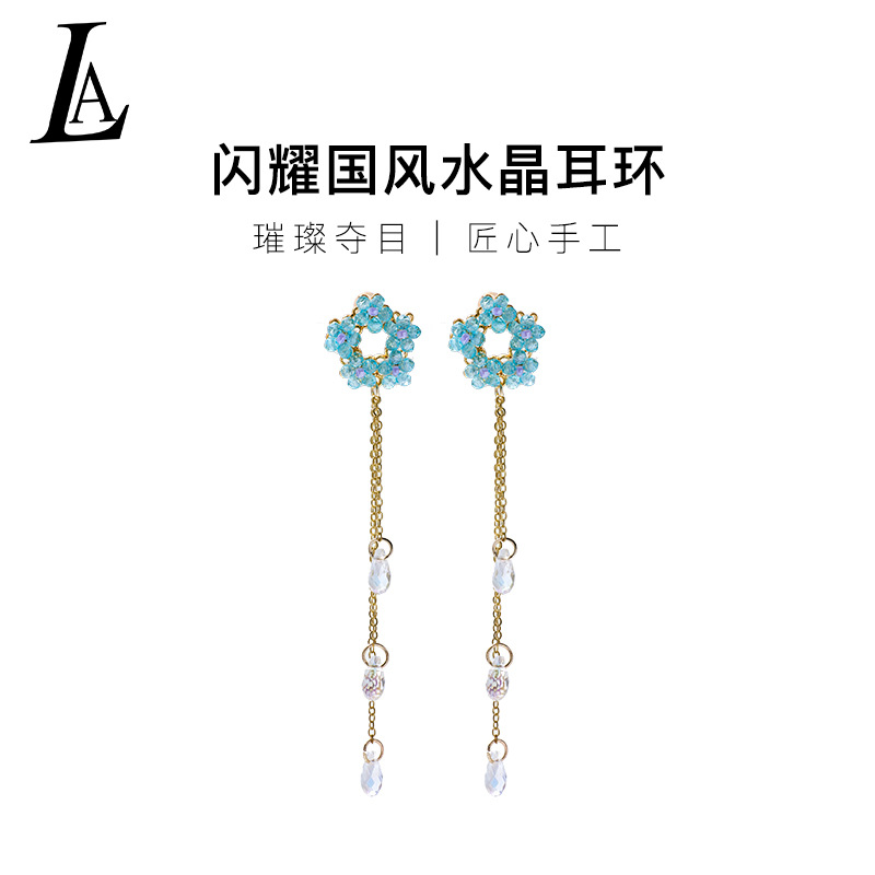 闪耀国风水晶耳环中古饰品复古高级感耳饰18K金耳环