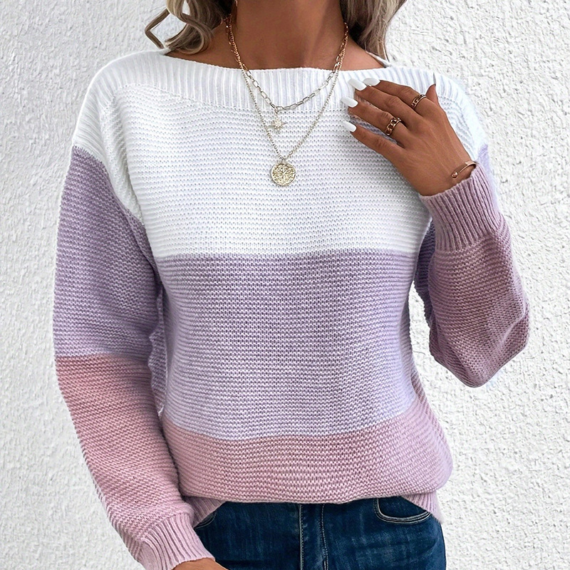2024 Cross-border autumn and Winter new knitted sweater for women's export, color-blocking and patchwork round-neck long-sleeved pullover Application Scenario