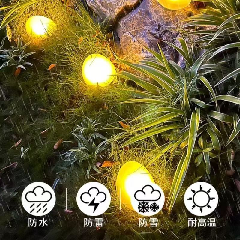 Outdoor solar-powered pebble garden lights, seven-color waterproof and rainproof simulation stone lights, garden warm light decorative lights details Picture