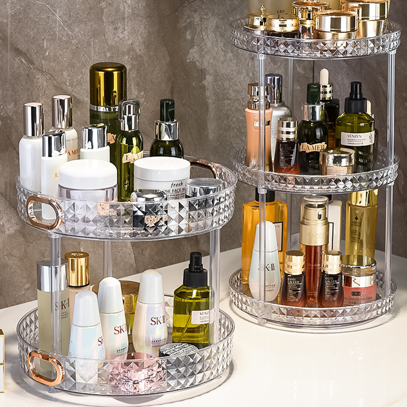 Cross-border light luxury dressing table, cosmetics rotating storage rack, bathroom desktop, perfume and skin care products storage rack tray Specification image