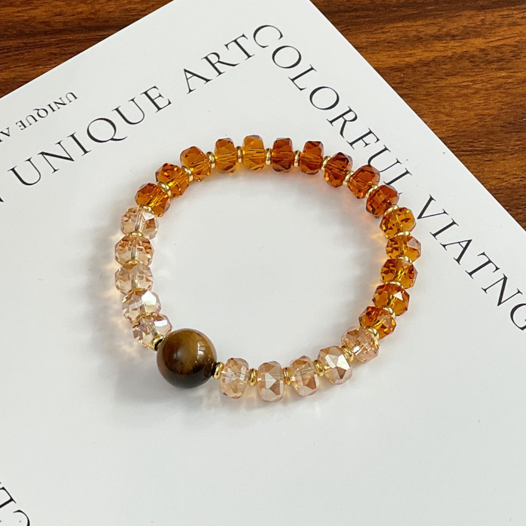 Cut yellow tower crystal bracelet, tiger's eye stone bead women's style beaded bracelet, light luxury earth tone jewelry in stock wholesale Specification image