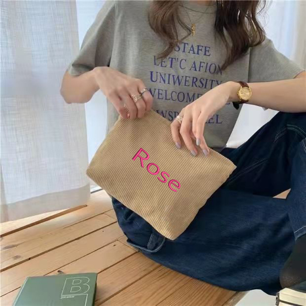 Cross-Border Velvet Bag, Etsy Personalized Embroidered Corduroy Canvas Makeup Bag, Clutch, Canvas Bag, Casual Retro And Simple Velvet Bag