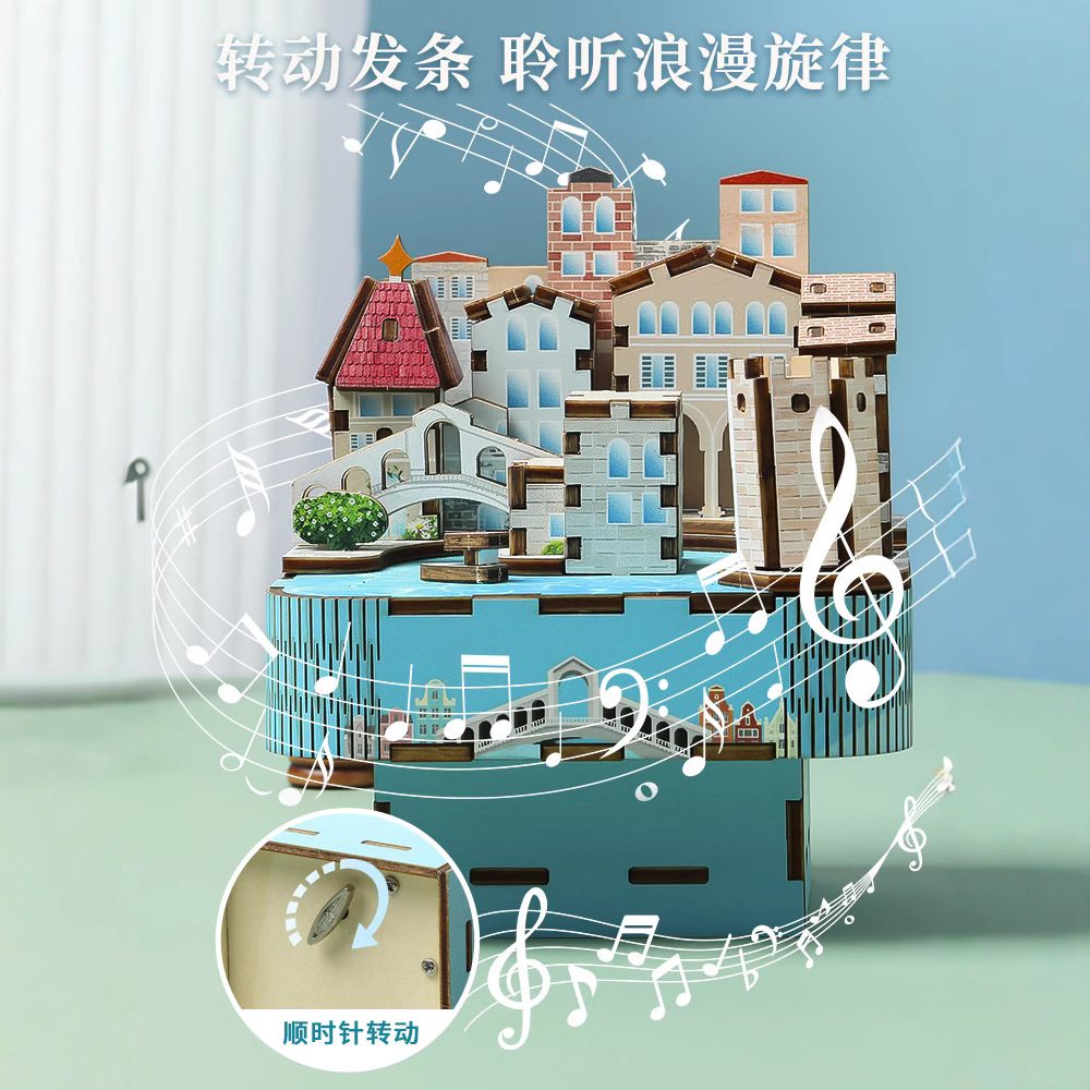 Cross-border new product, national trend and fun wooden music box, DIY handcrafted world-famous architecture, adult toy Application Scenario