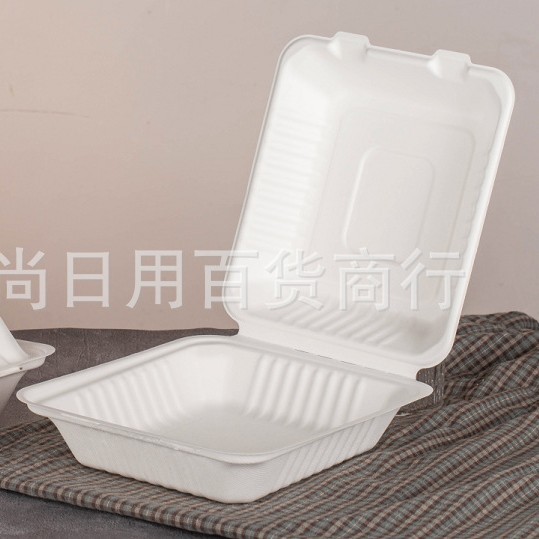 一次性餐盒纸碗甘蔗渣可降解加厚餐具碗汉堡纸浆盒水果圆盘沙拉碗产品图
