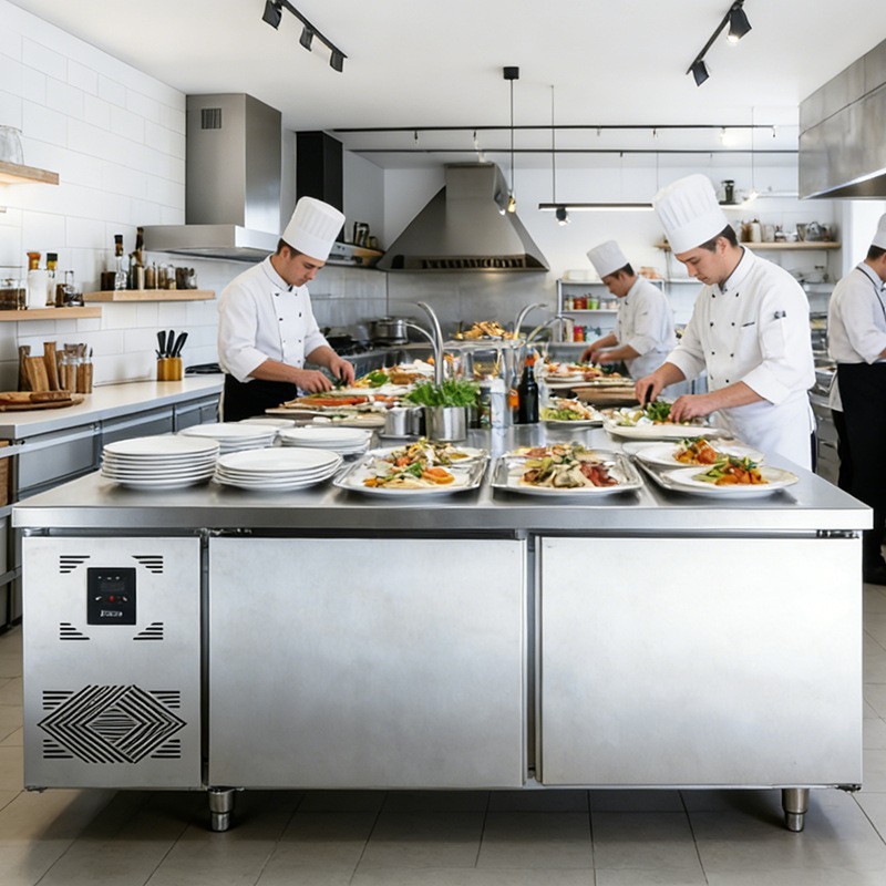 Commercial refrigeration workbench, stainless steel flat cold operation table, refrigerator, freezer and fresh-keeping cabinet, kitchen commercial ice cabinet manufacturer Specification image