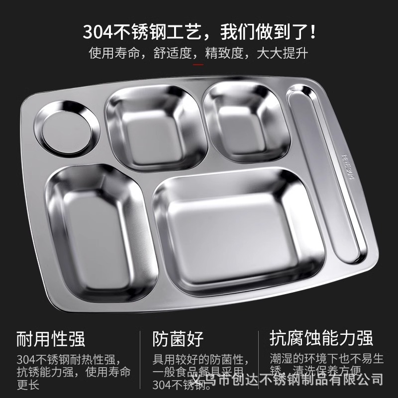 食品级304不锈钢学生快餐盘加厚食堂餐盘方形分格餐厅大餐盘饭盘产品图