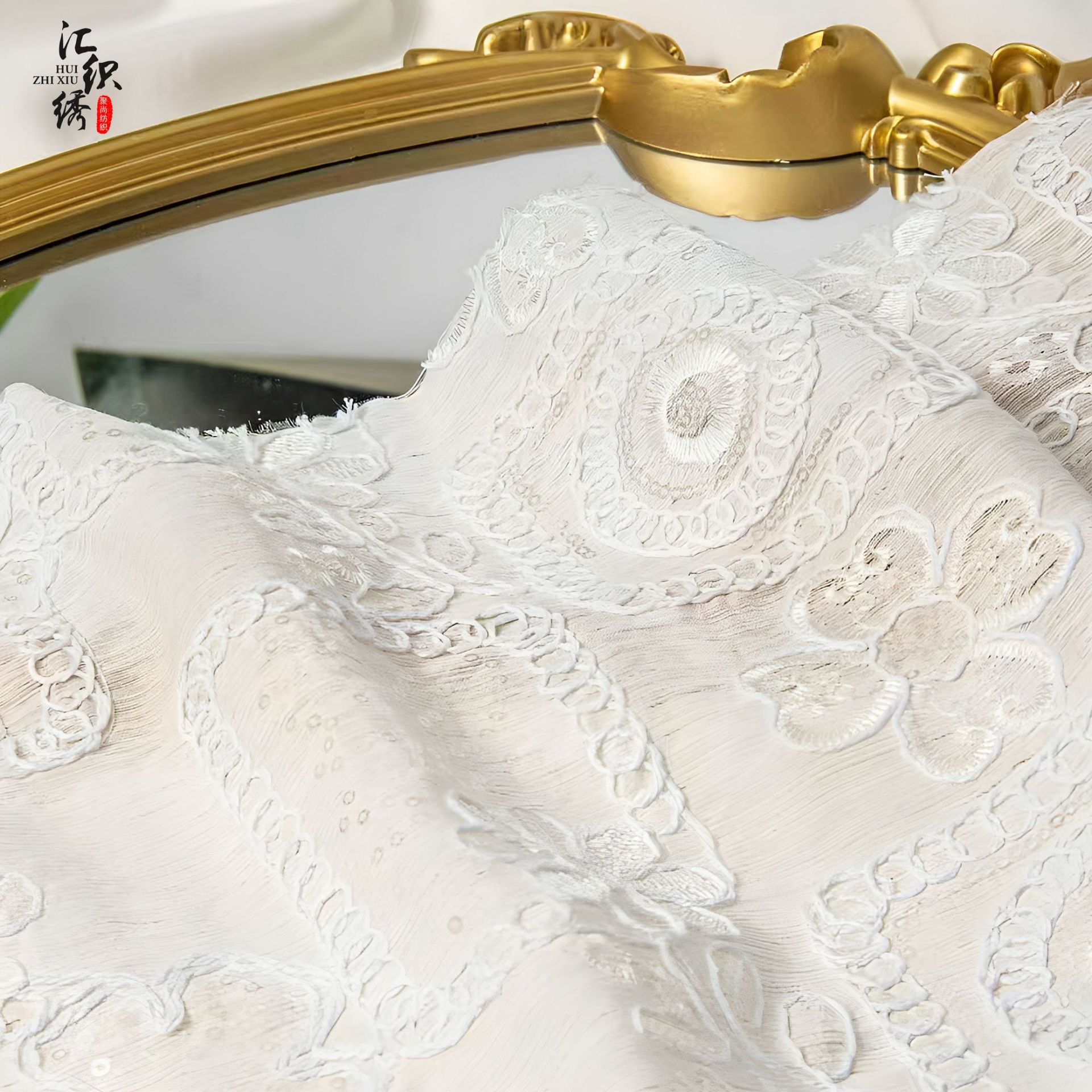 Cotton thread embroidery, poker, plum blossom embroidery, linen base fabric, cheongsam, dress, fashion clothing, beaded embroidery fabric Application Scenario