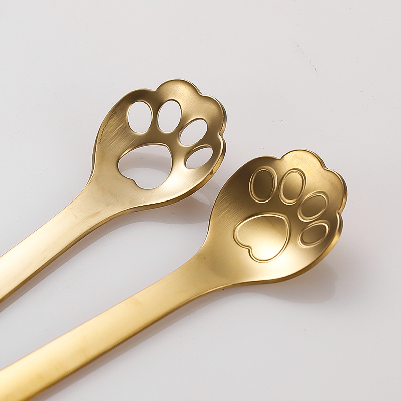 304不锈钢勺子 创意猫爪雪糕小勺子卡通猫咪甜品勺可爱日式风餐具产品图