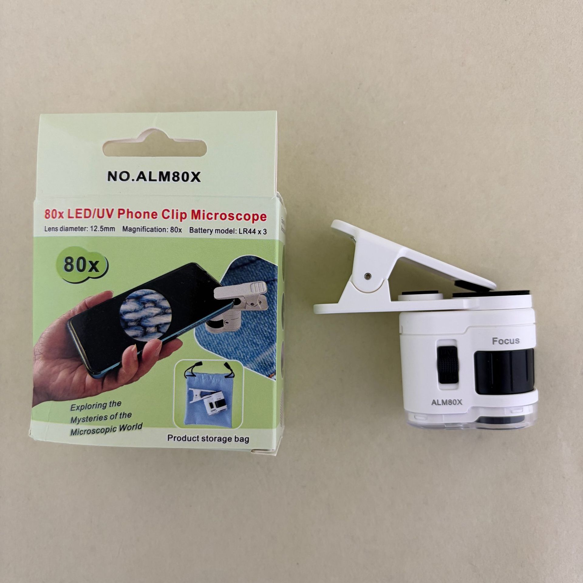 New 80x portable mini microscope with phone holder magnifying glass for jade calligraphy and painting appraisal, equipped with LED ultraviolet light Item Picture